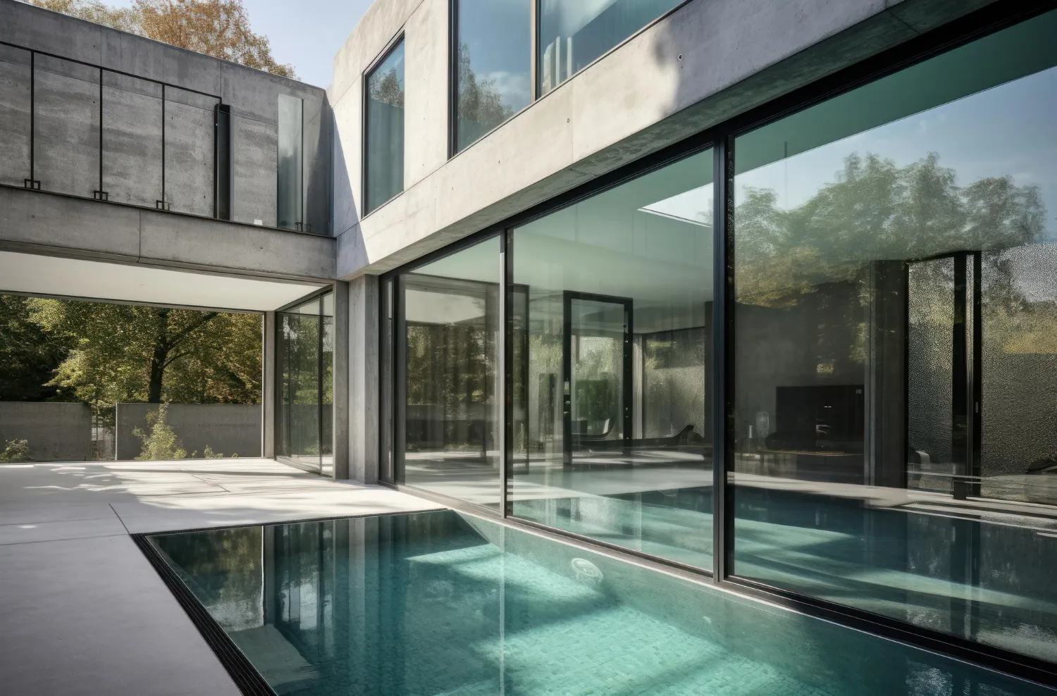 Baie vitrée et portes coulissantes d’une maison contemporaine.